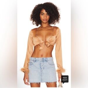 Camila Coelho Kimmy Crop Top in Soft Gold Feathers Size Large